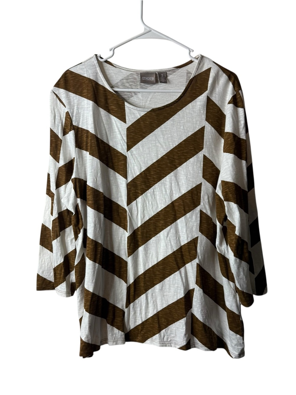 Chicos Brown White Striped 3/4 Sleeve Blouse 3
